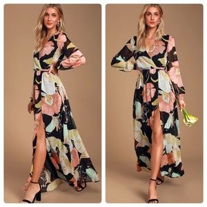 EUC Wondrous Water Lilies Floral Print Wrap Maxi Dress M